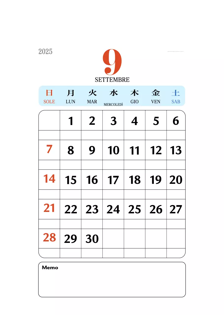 Calendario della memoria di concezione retrò in rosso