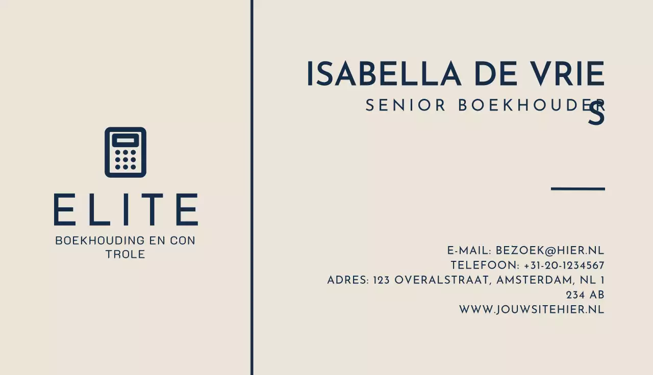 beige professioneel boekhoud visitekaartje