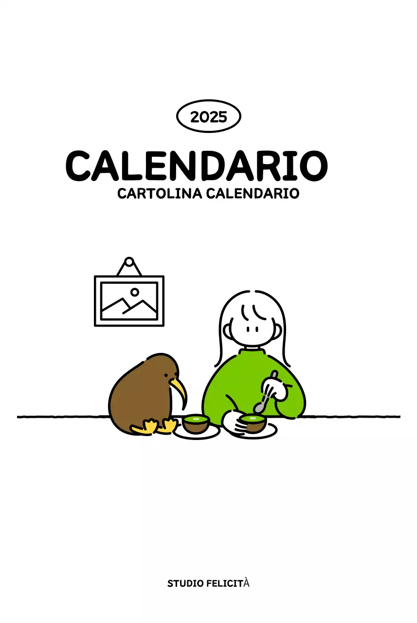 Calendario illustrato con un grazioso stile di linee