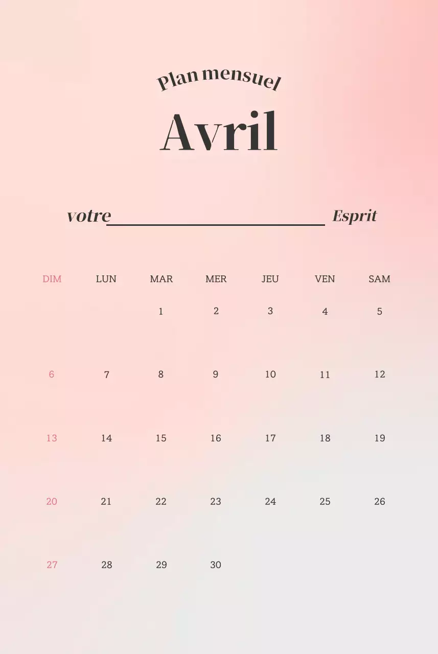 Calendrier minimaliste dégradé