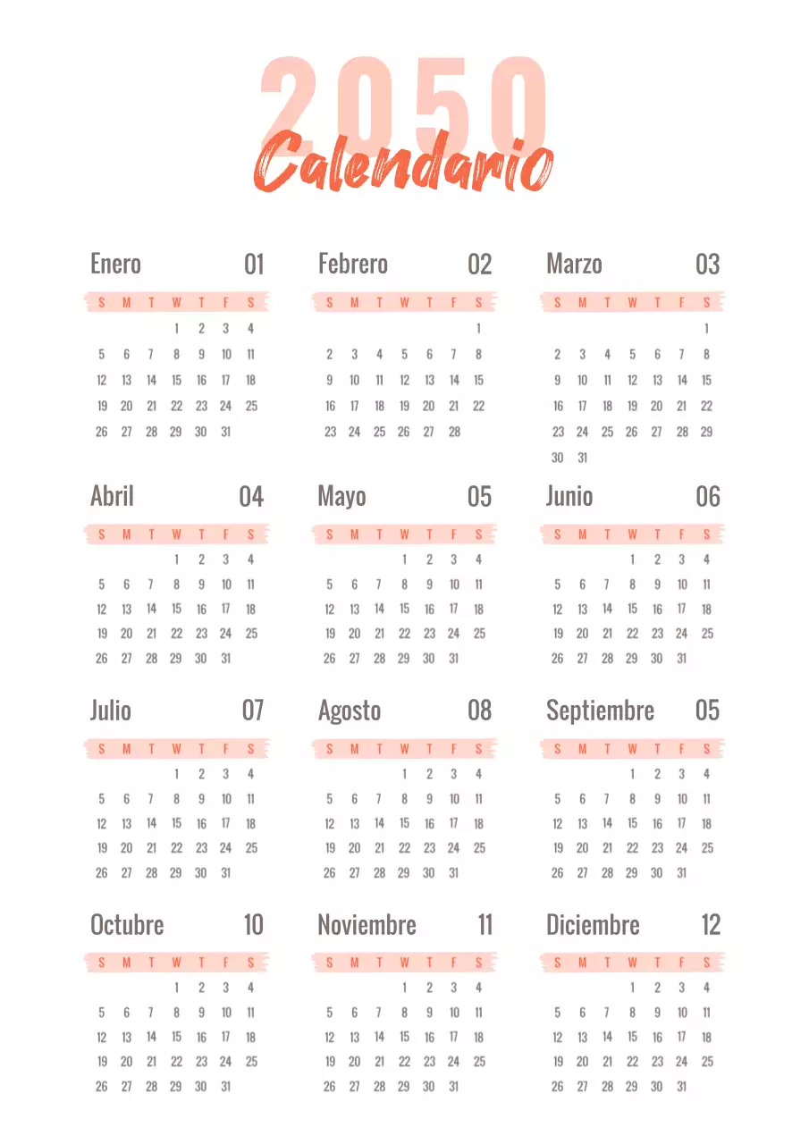Calendario sencillo escrito a mano en rojo y negro