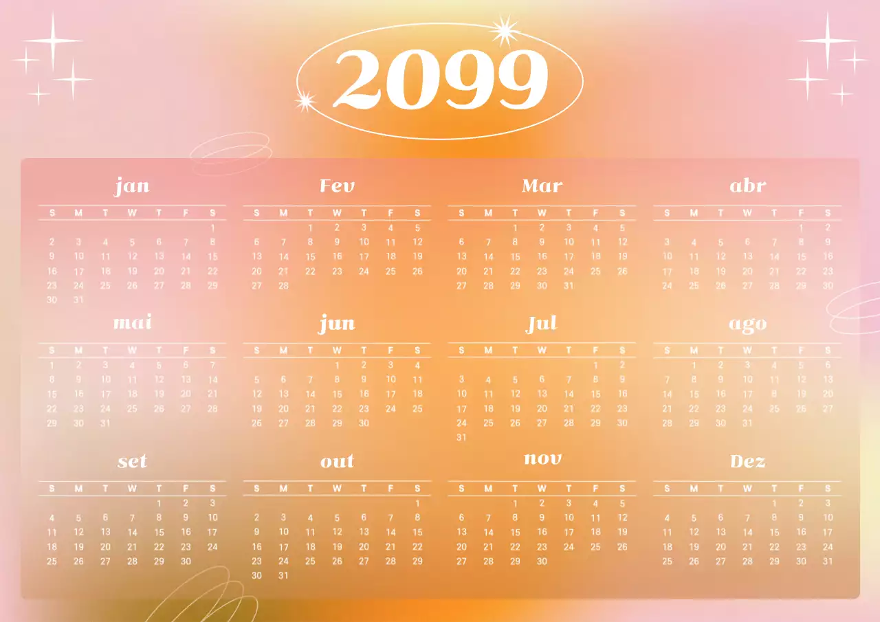 Calendário de um ano elegante e simples em cor de laranja