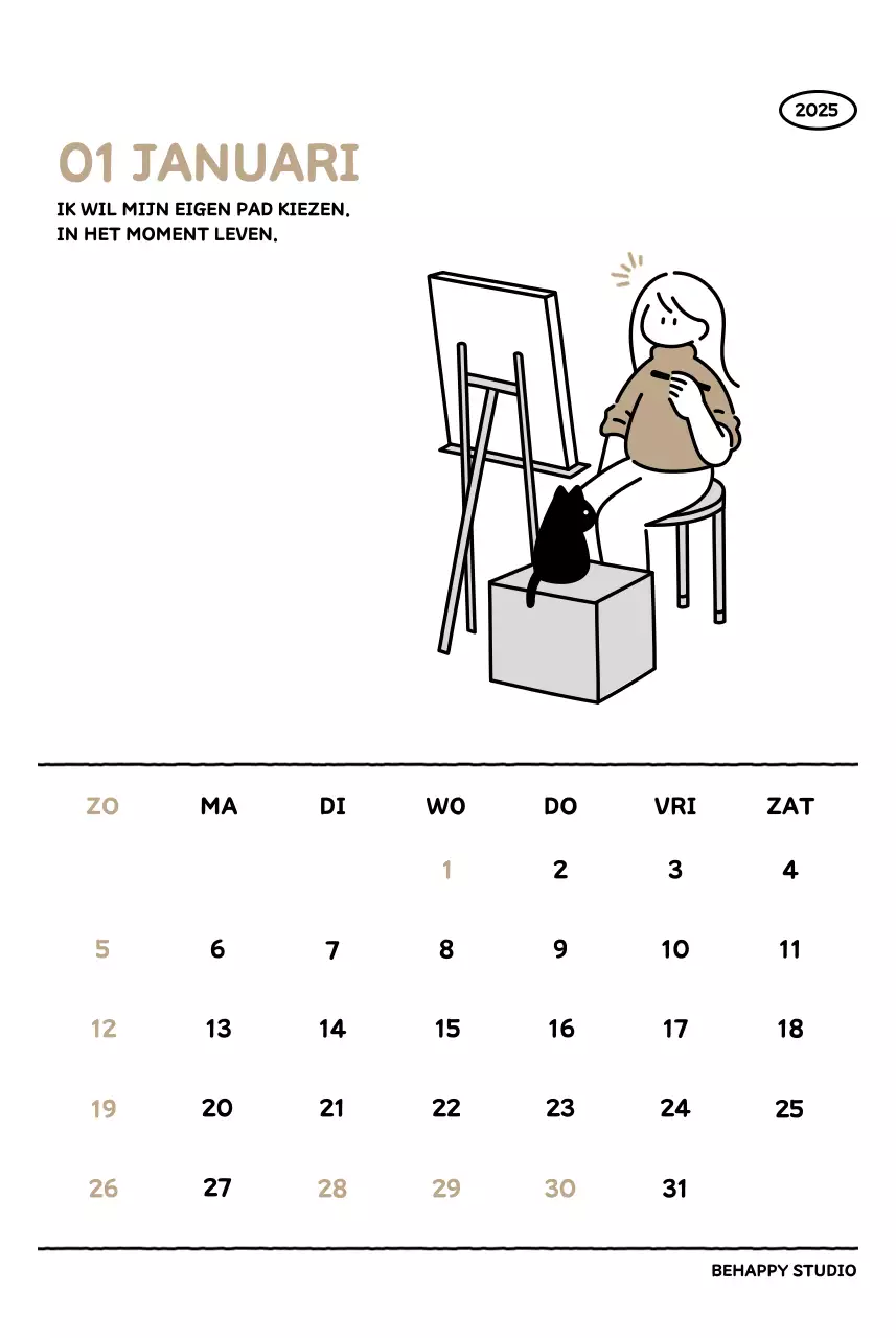 Geïllustreerde kalender met een mooie lijnstijl