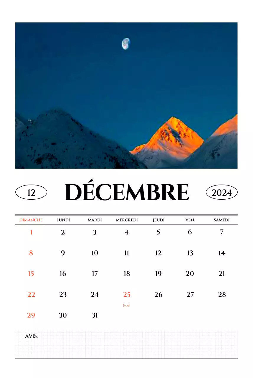 Calendrier mural de style simple avec un concept de photographie de voyage émotionnelle en noir et blanc