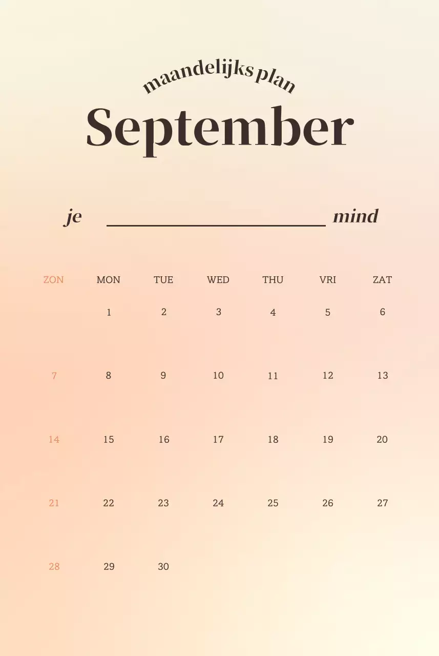 Minimalistische kalender met kleurverloop