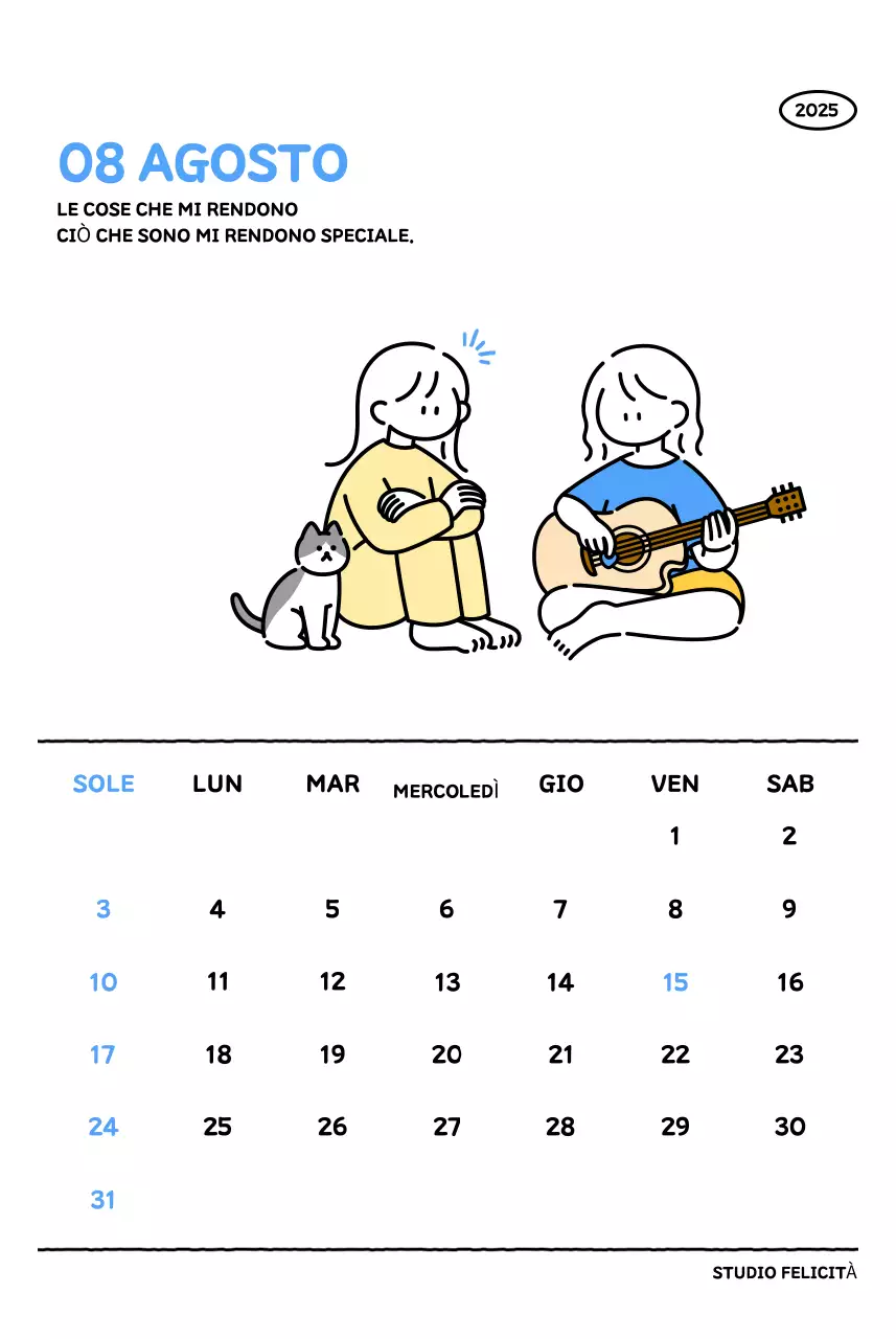 Calendario illustrato con un grazioso stile di linee