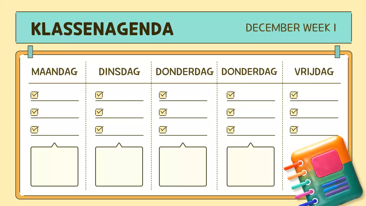 oranje en groene pop klas agenda planner