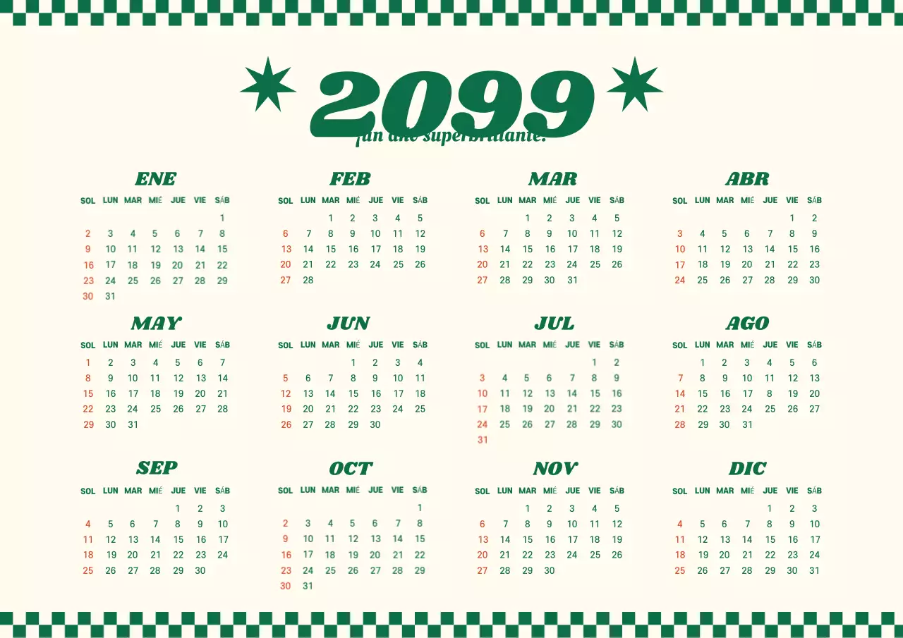 Calendario anual retro kitsch Ivory