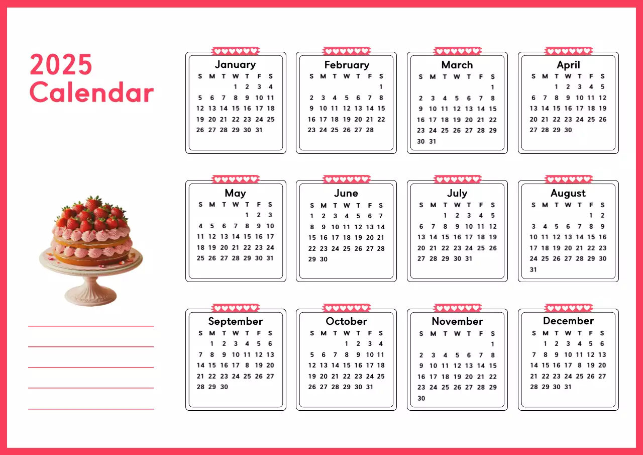 핑크 심플하고 정갈한 1년 달력