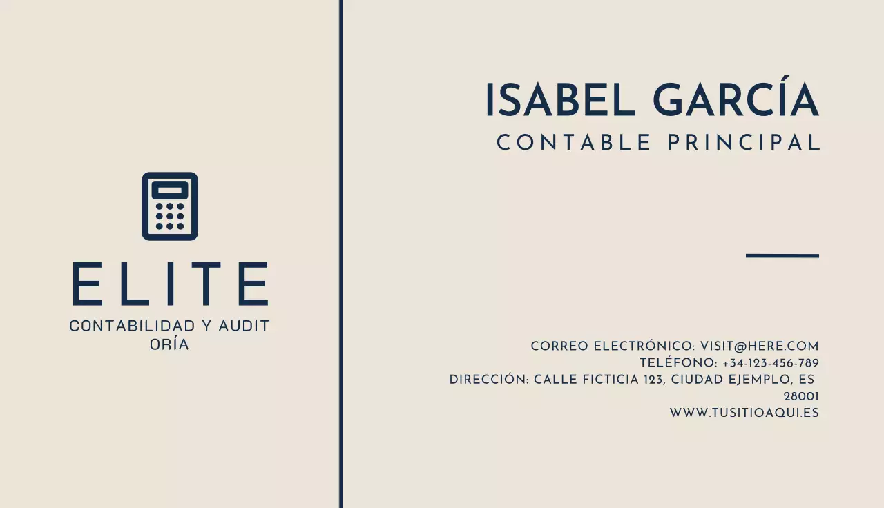 tarjeta de visita contable profesional beige
