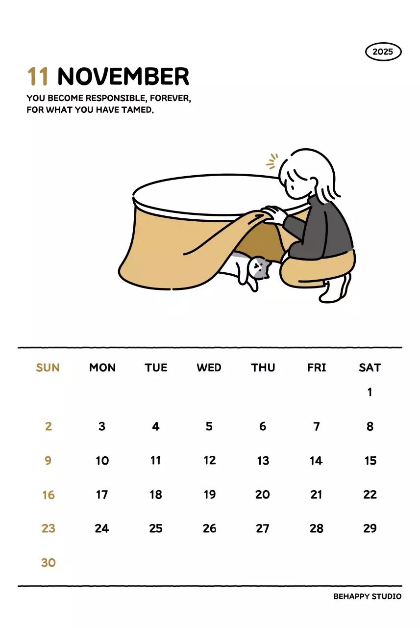 Kalender bergambar dengan gaya garis yang cantik