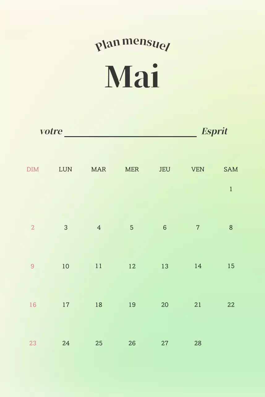 Calendrier minimaliste dégradé