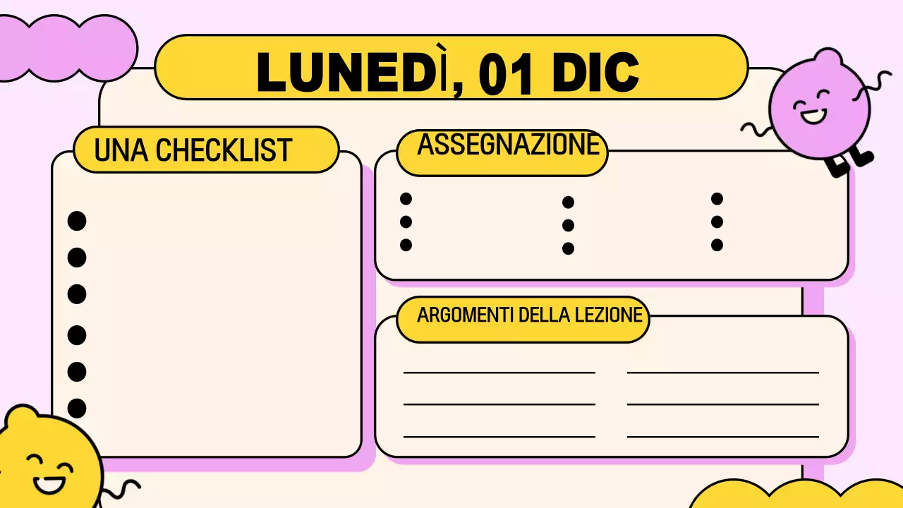 Rosa, giallo, giocoso Presentazione dell'agenda di classe