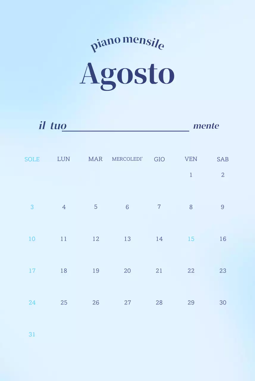 Scrittura del calendario minimalista a gradi