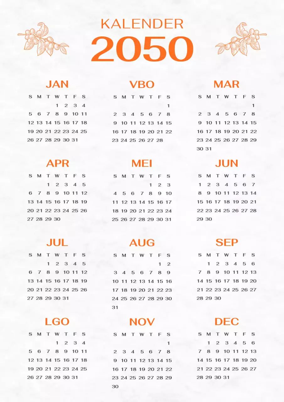 Vintage evenementenkalender in oranje en grijs