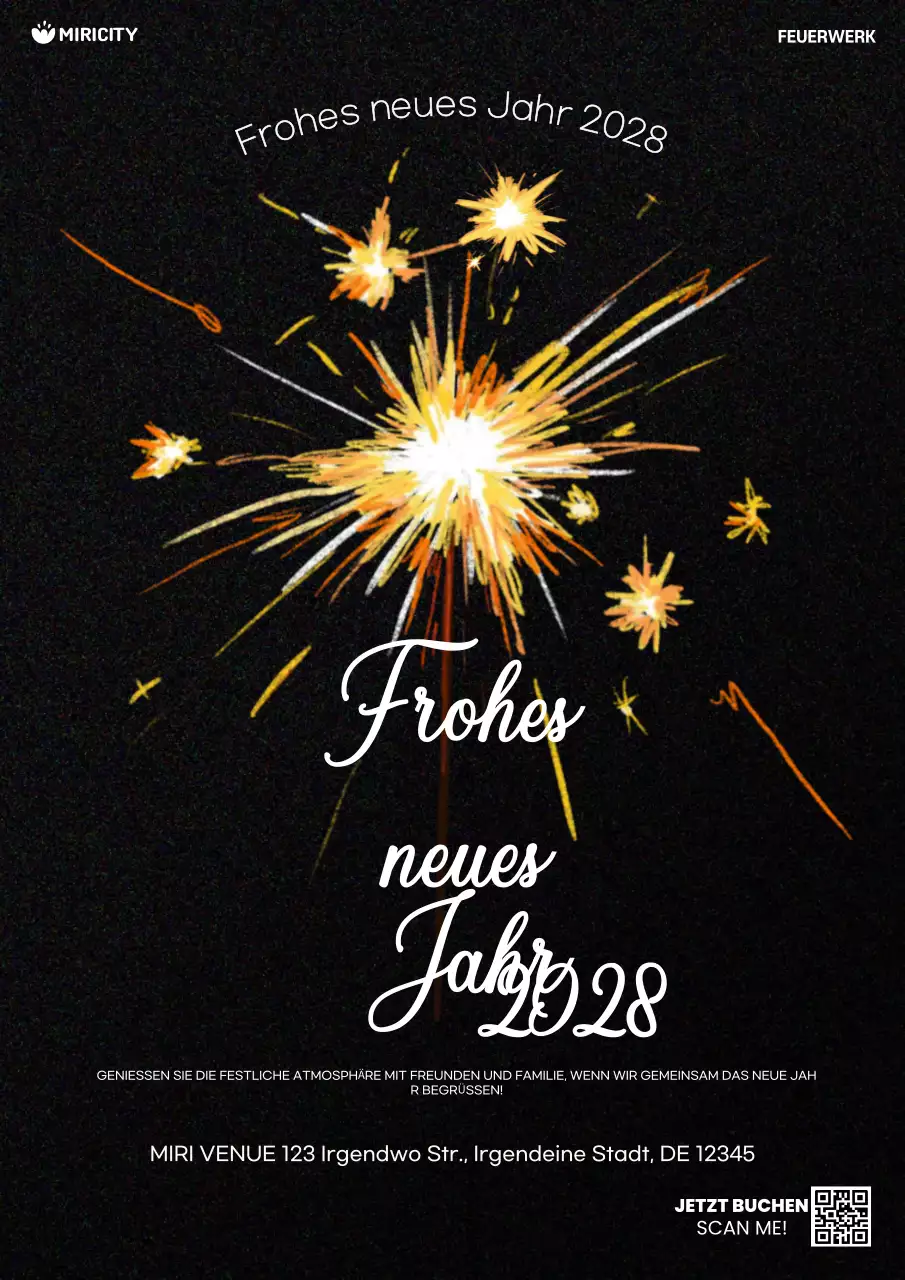 Schwarze festliche Neujahrseinladung