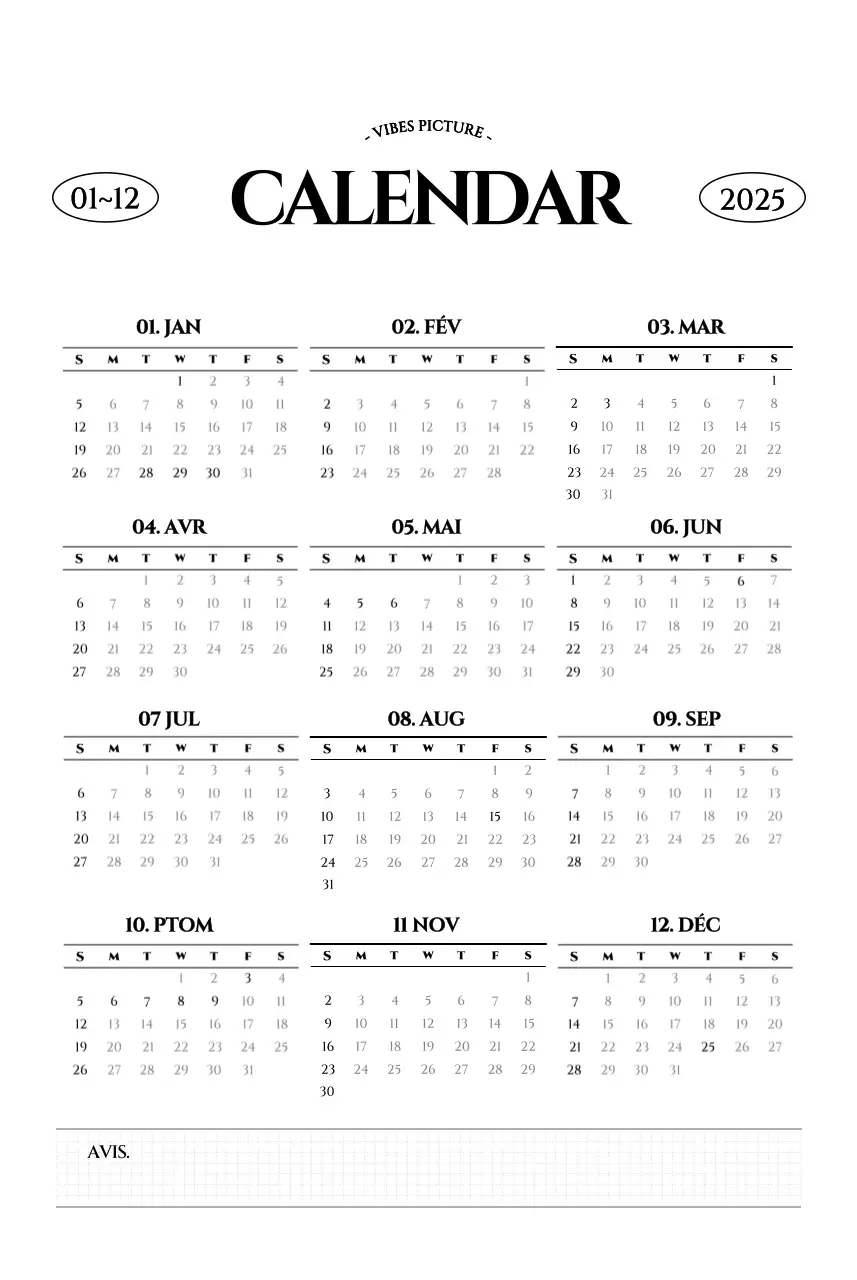 Calendrier mural de style simple avec un concept de photographie de voyage émotionnelle en noir et blanc