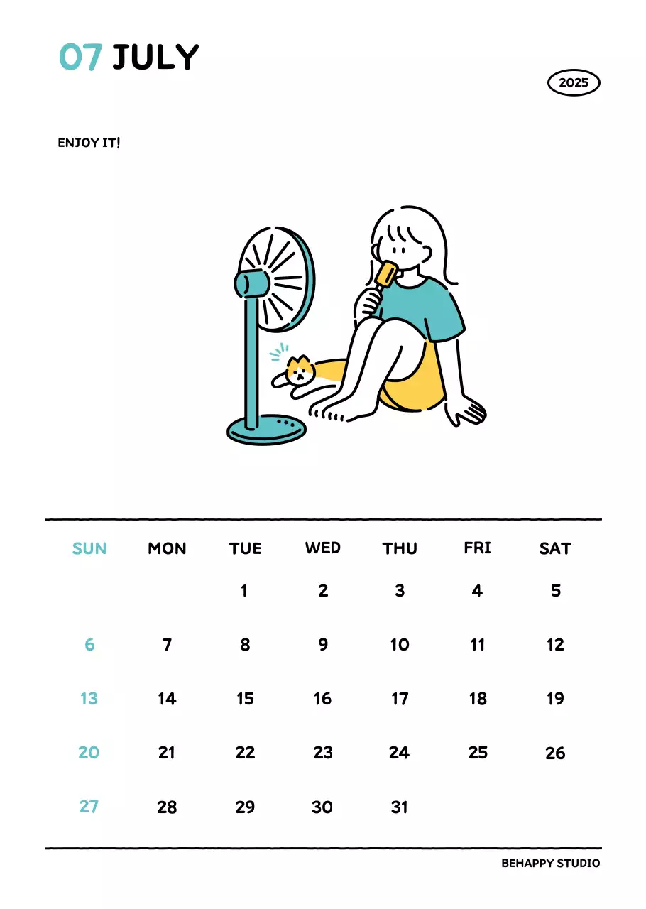 Kalender bergambar dengan gaya garis yang cantik