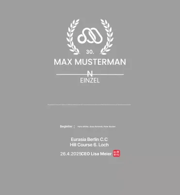 Hübsche Golftrophäe mit Lorbeerblatt und Firmenlogo