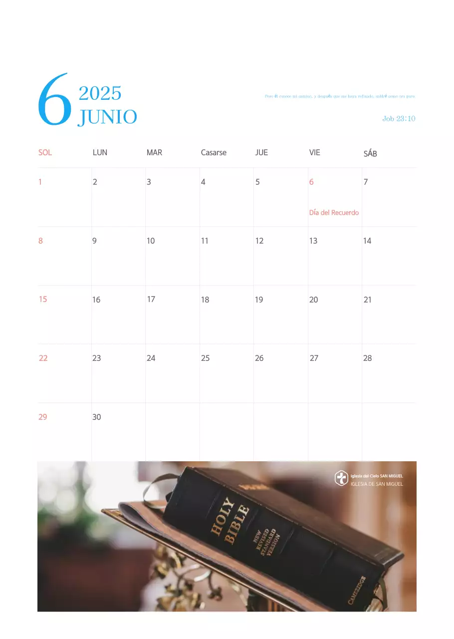 Calendario eclesiástico azul de concepto moderno