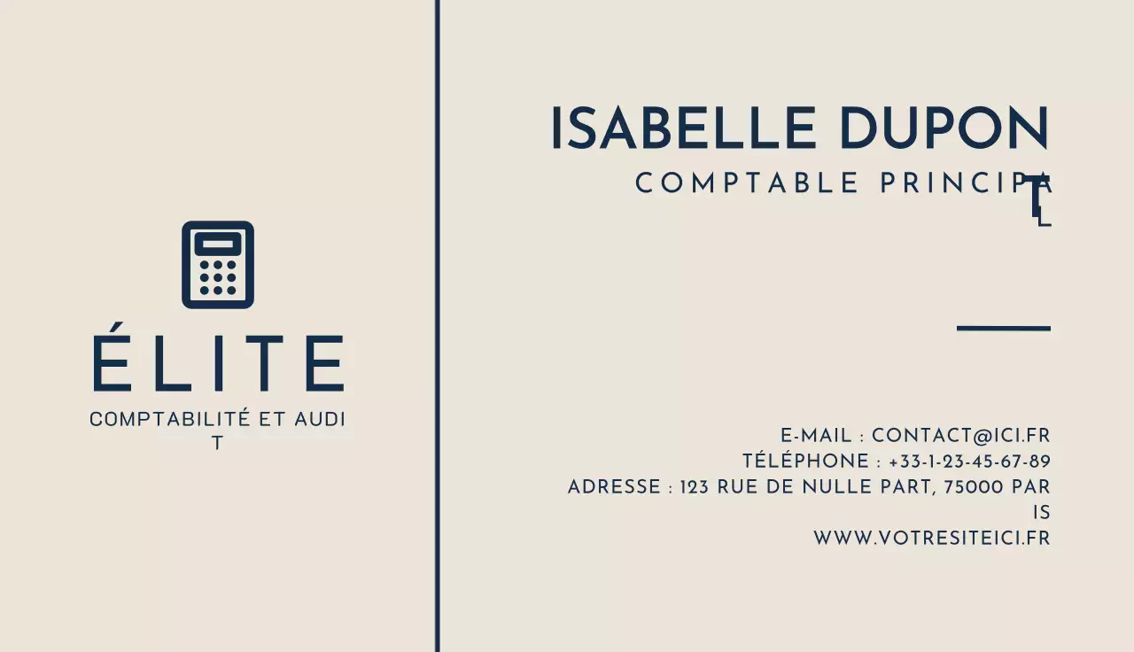 carte de visite professionnelle beige pour la comptabilité