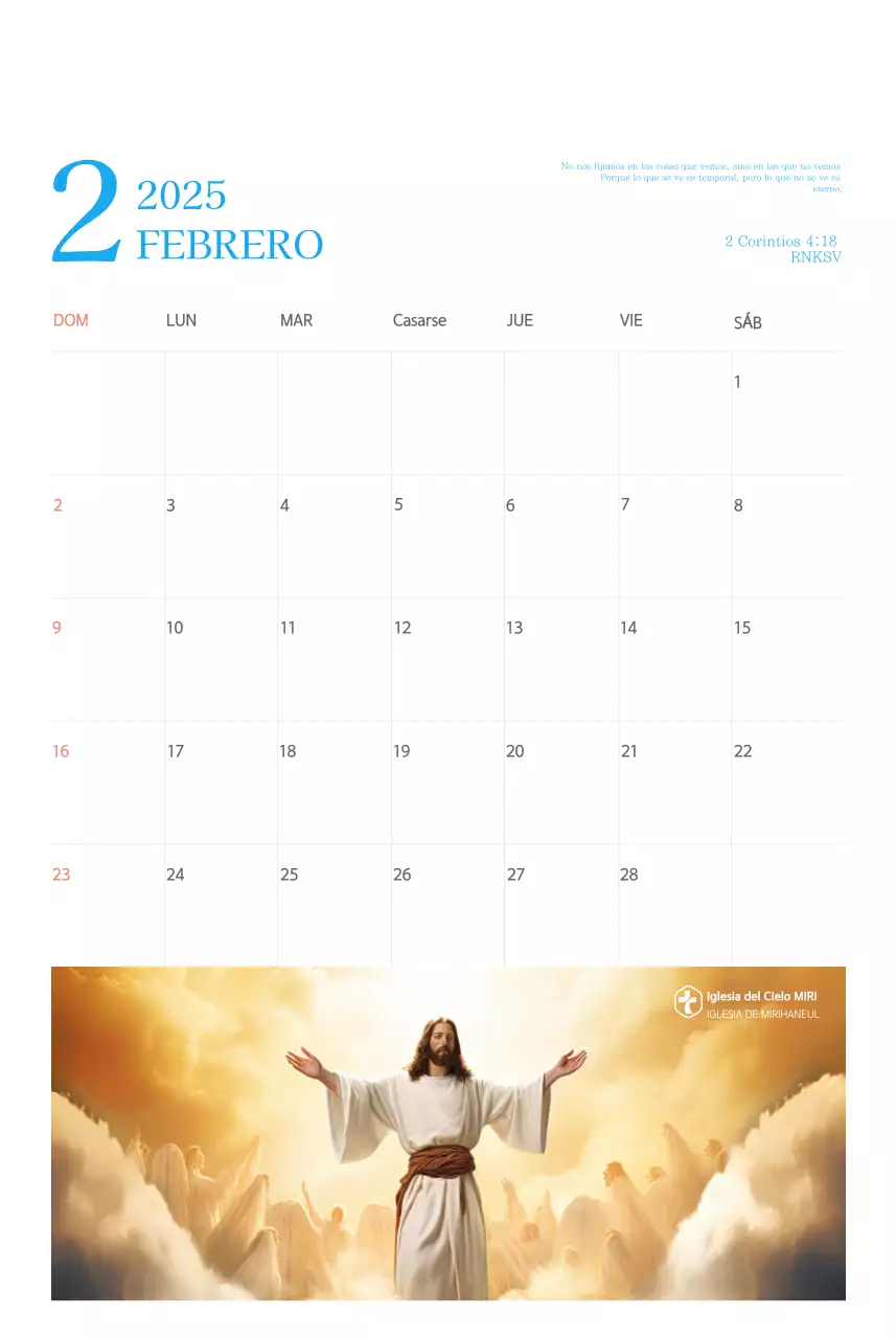 Calendario eclesiástico azul de concepto moderno