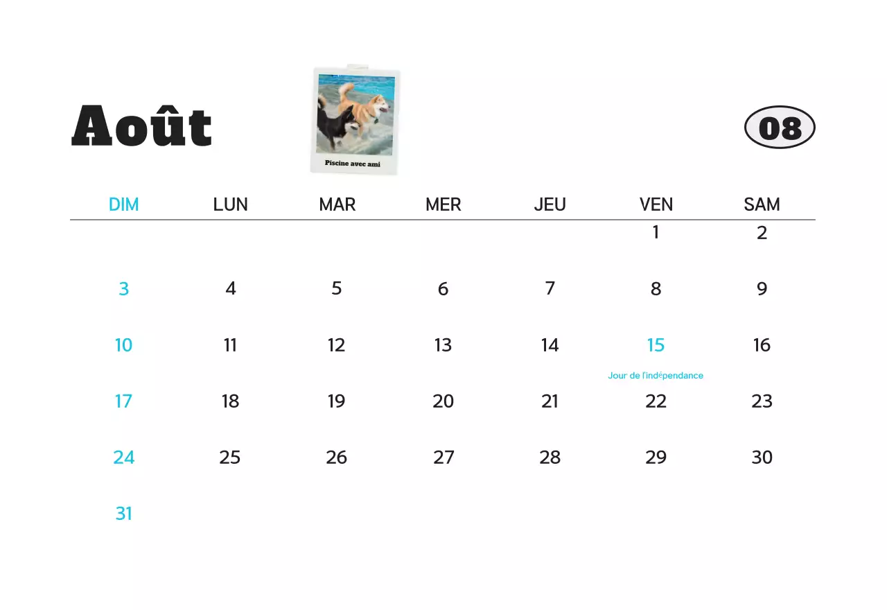 Calendrier photo d'animaux propres et blancs