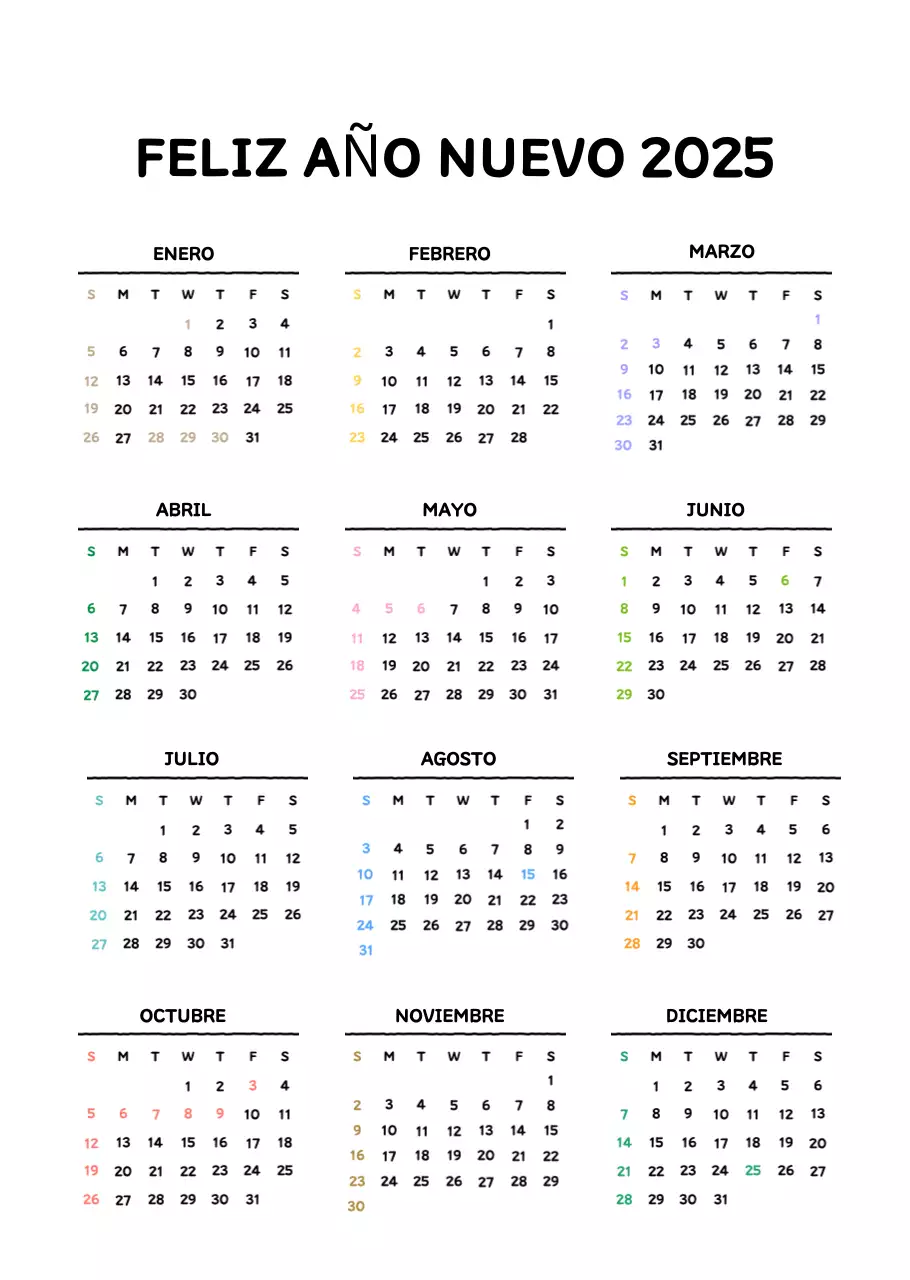 Calendario ilustrado con un bonito estilo de líneas