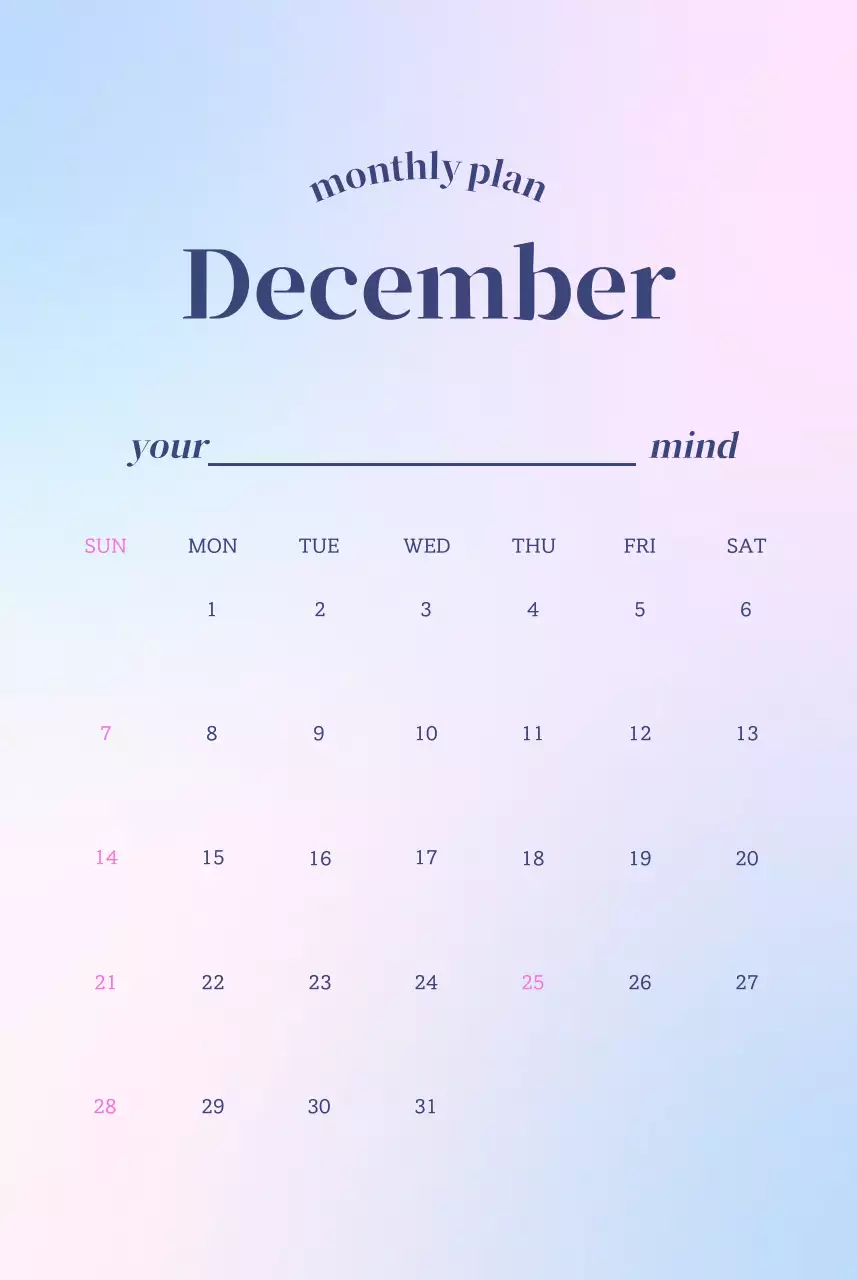 Kata-kata kalender minimalis gradien