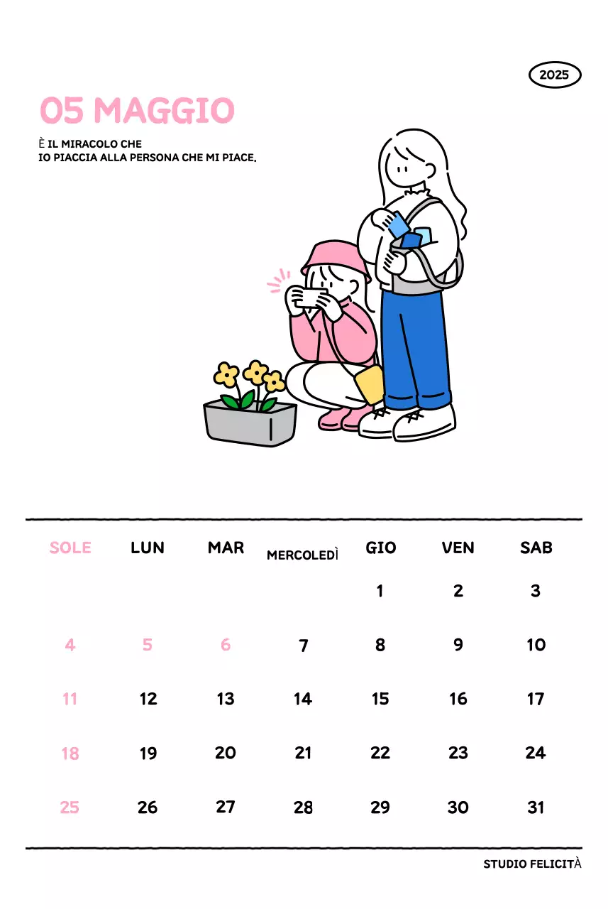 Calendario illustrato con un grazioso stile di linee