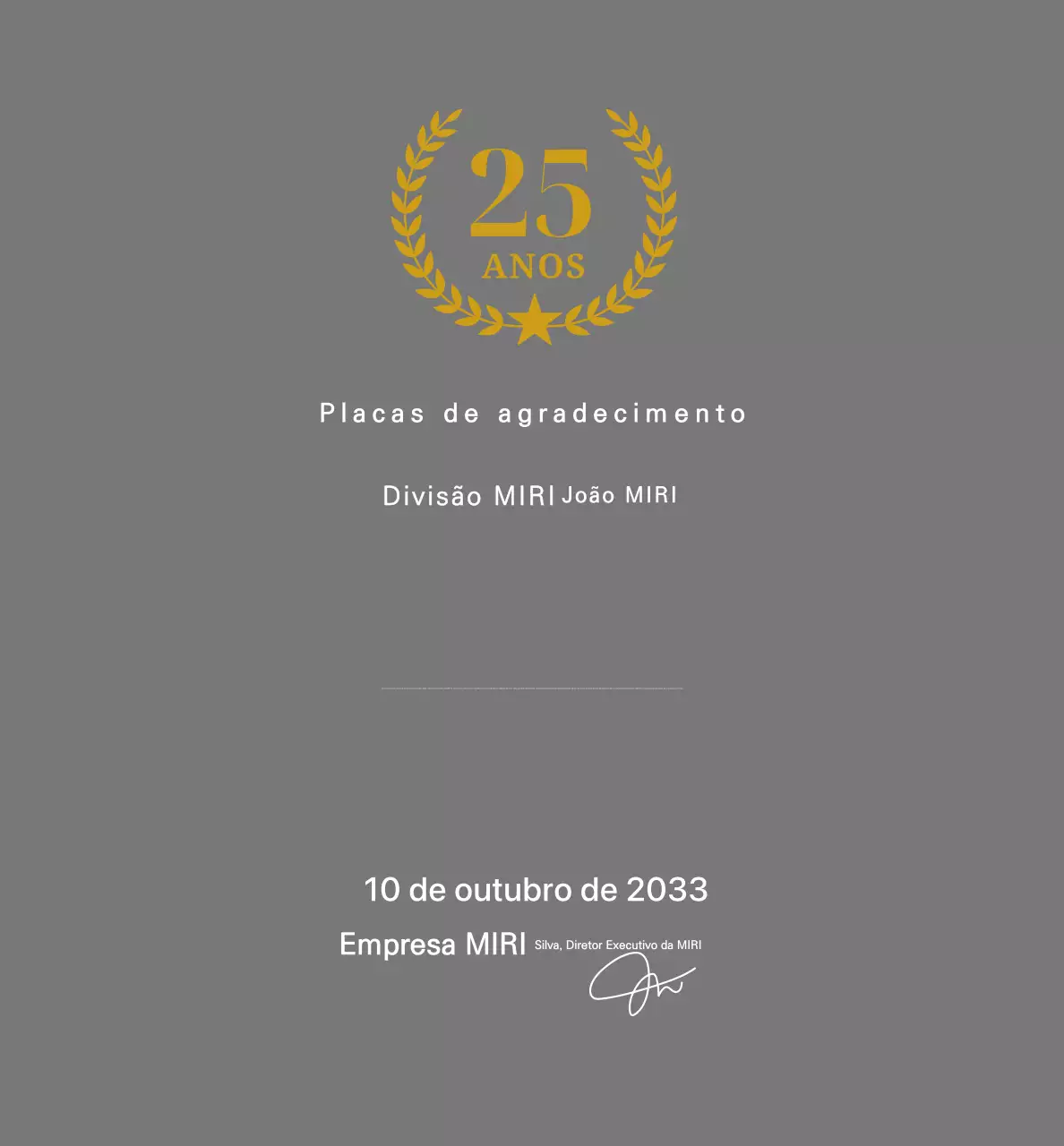 Placa de agradecimento clássica cinzenta