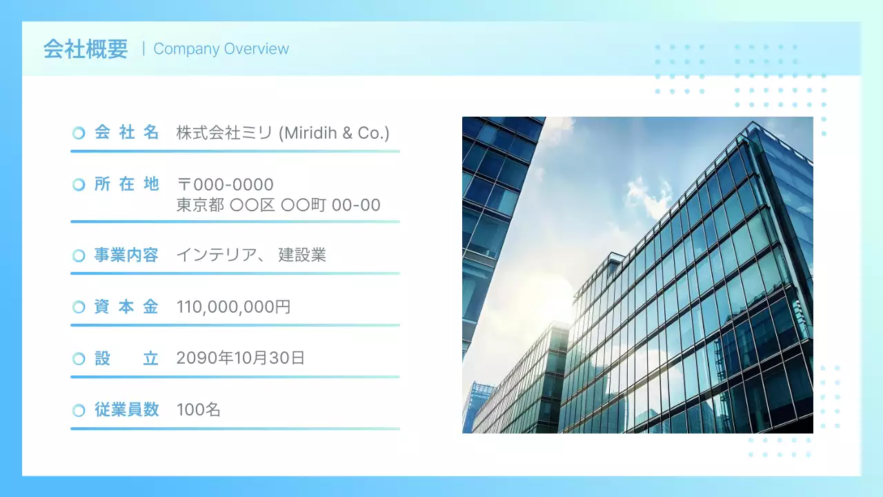 青 シンプル 会社案内 プレゼンテーション