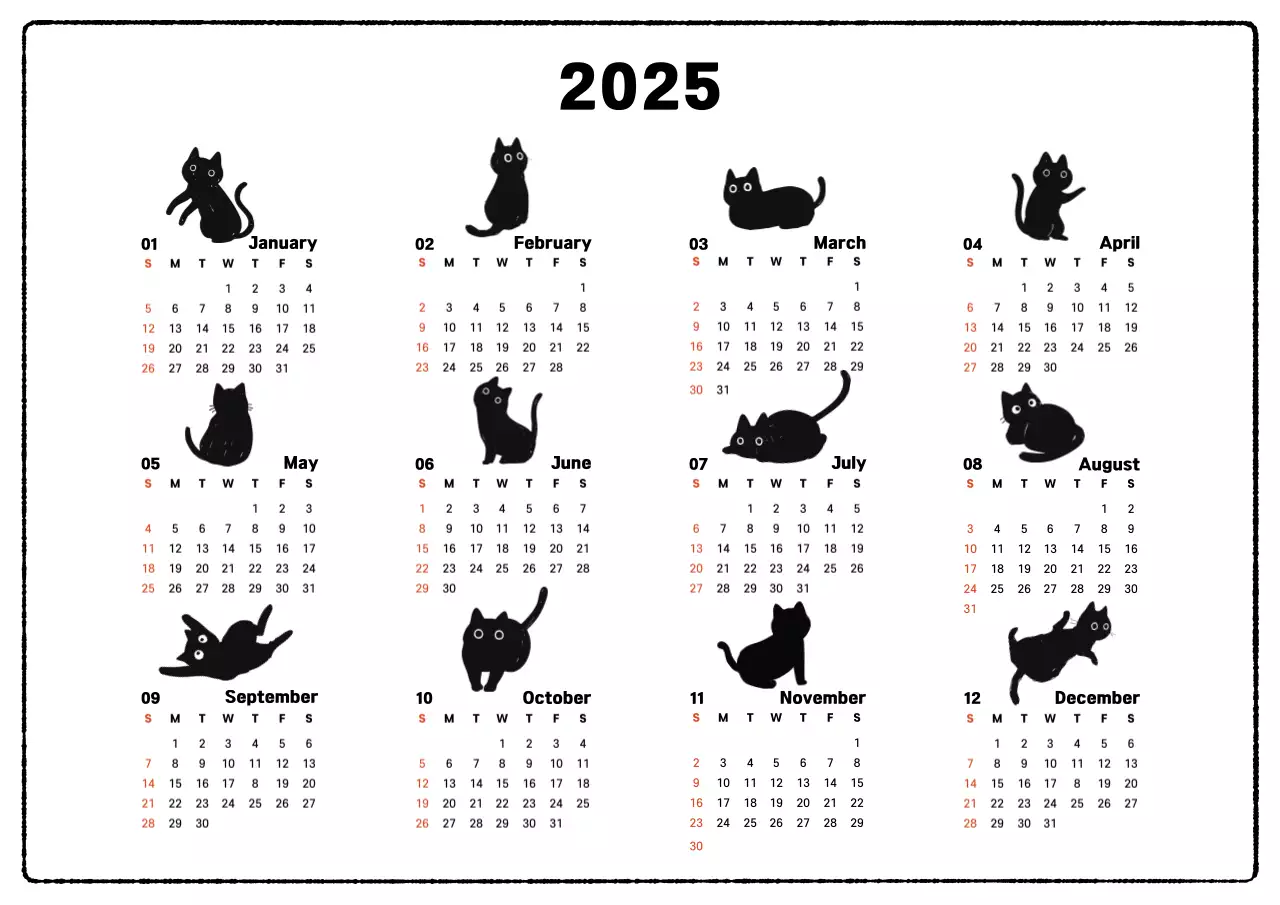 검정과 흰색의 심플한 동물 1년 달력