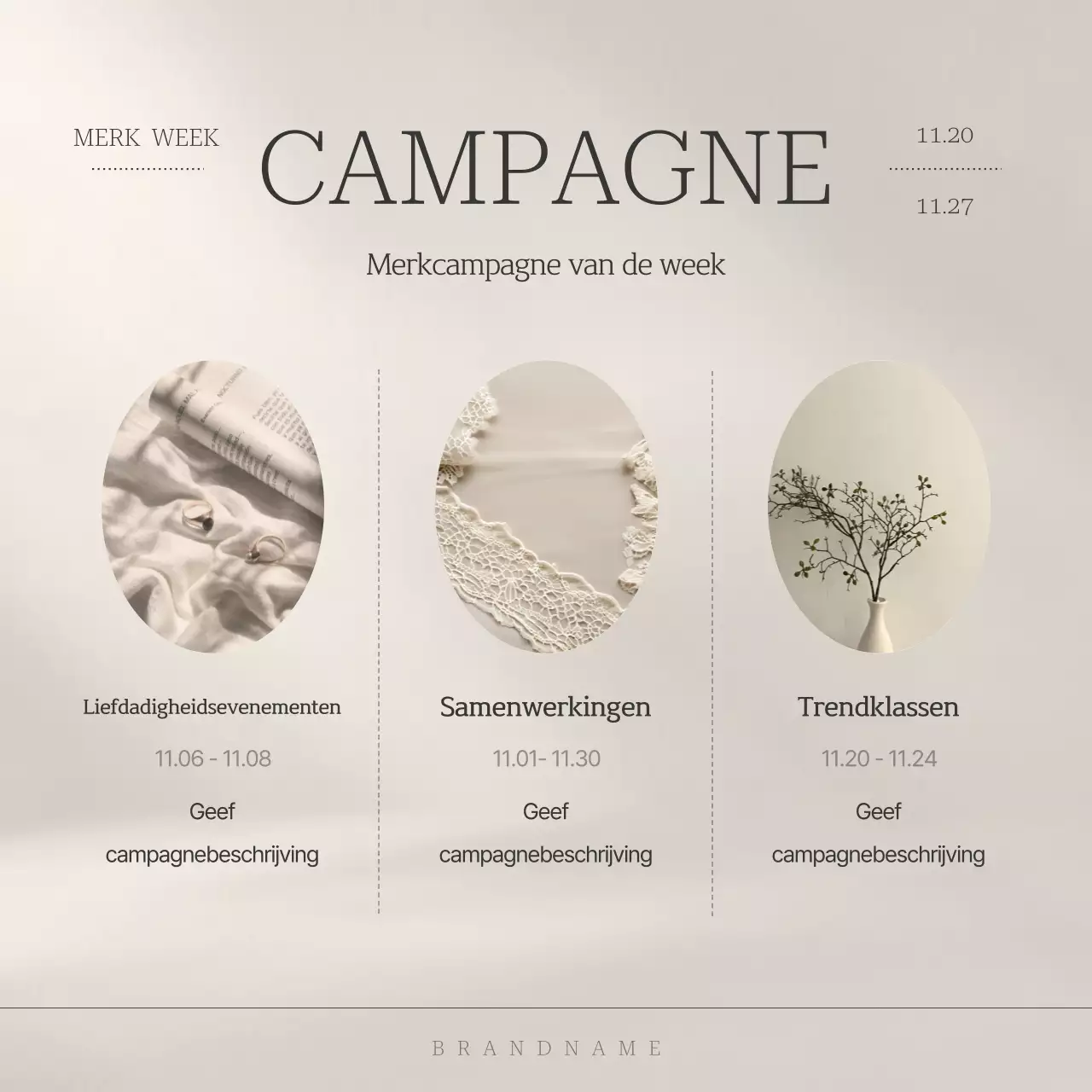 Eenvoudige merkmarketingadvertentie in beige