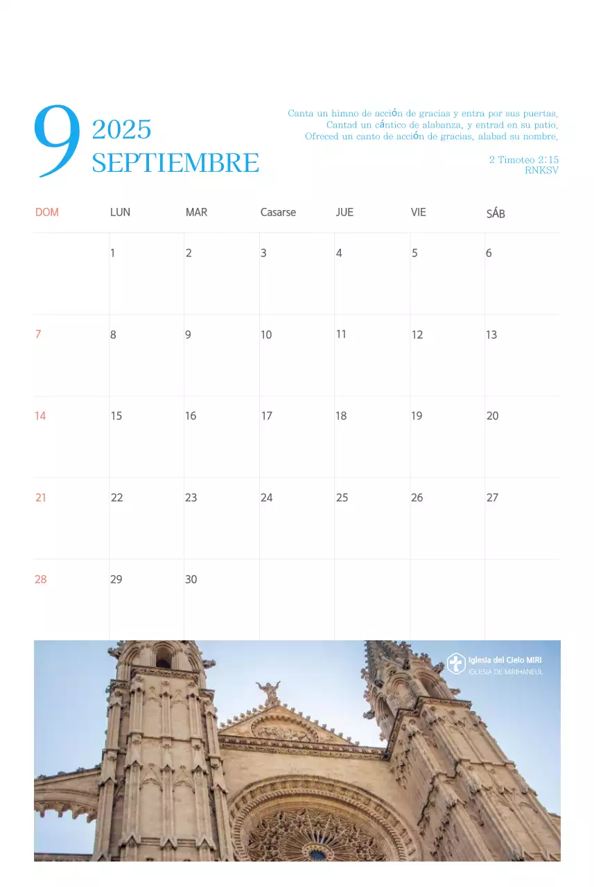 Calendario eclesiástico azul de concepto moderno
