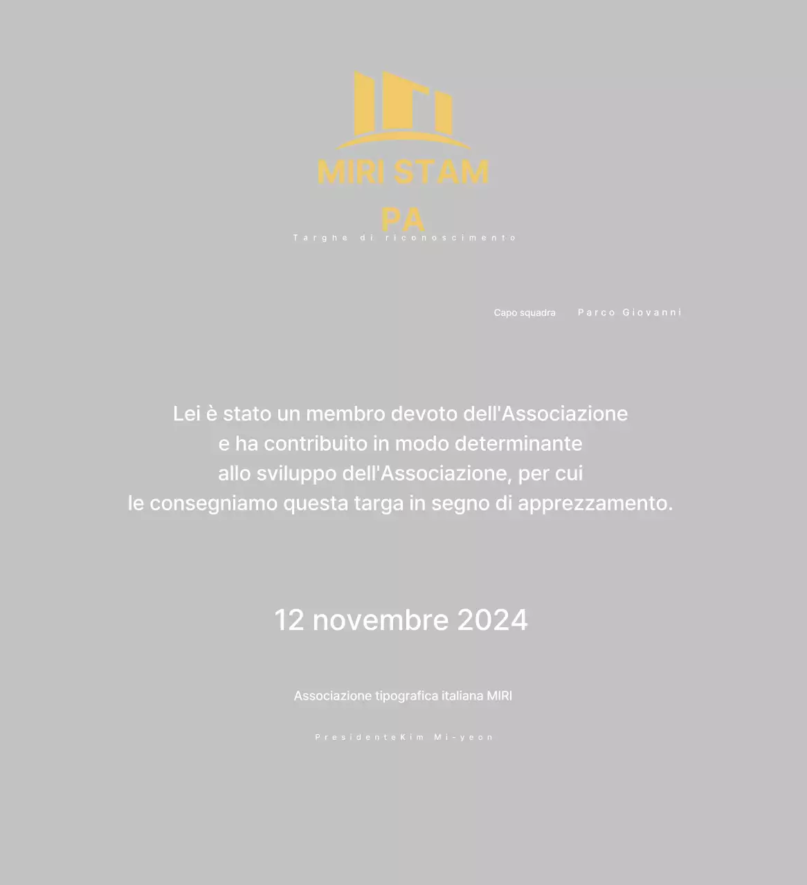 Targa di apprezzamento in oro Neat