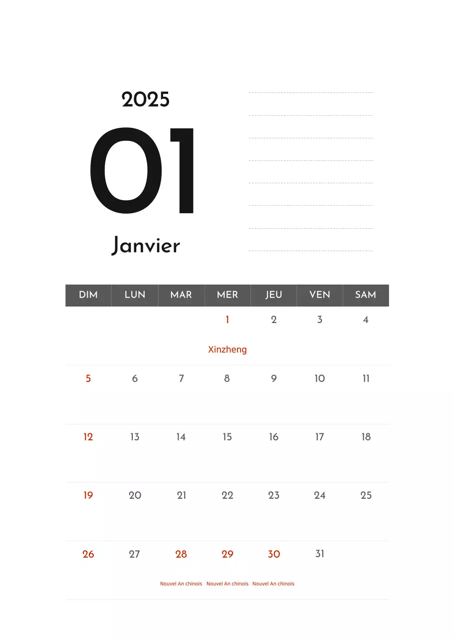 Calendrier d'entreprise simple et gris