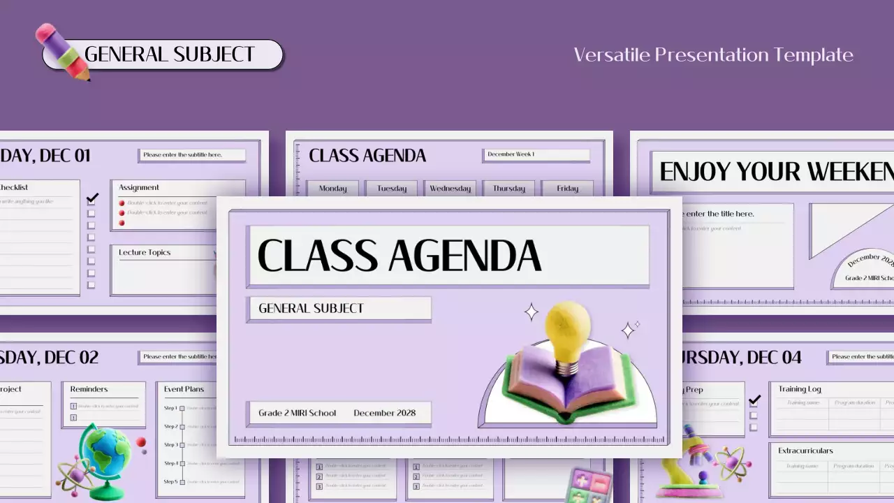 Purple Minimal Class Agenda Planner Presentation