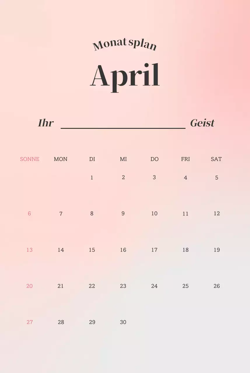 Minimalistischer Kalender mit Farbverlauf