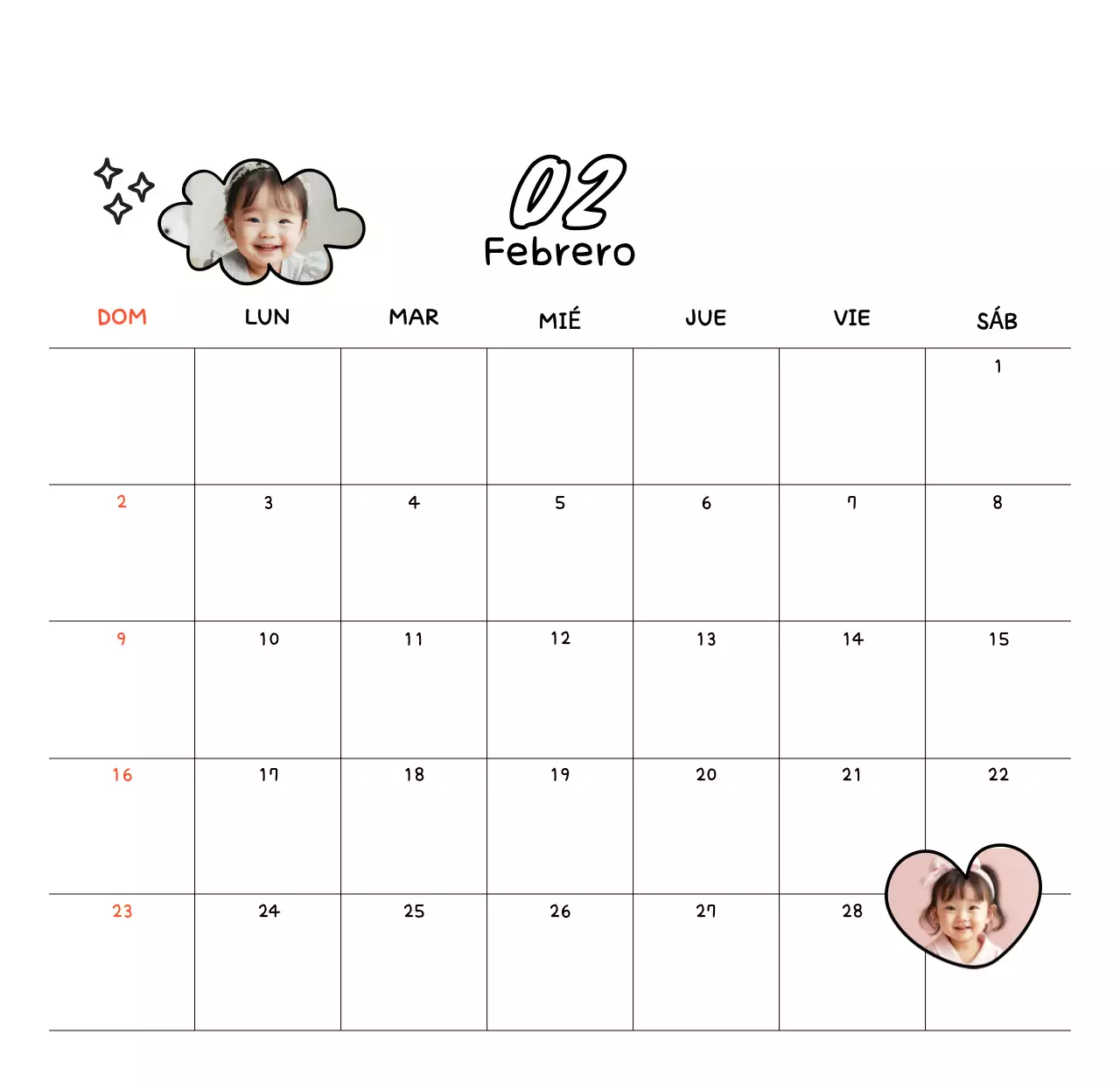 Calendario de Año Nuevo acogedor y blanco