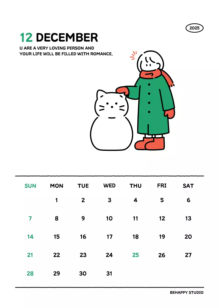 Kalender bergambar dengan gaya garis yang cantik