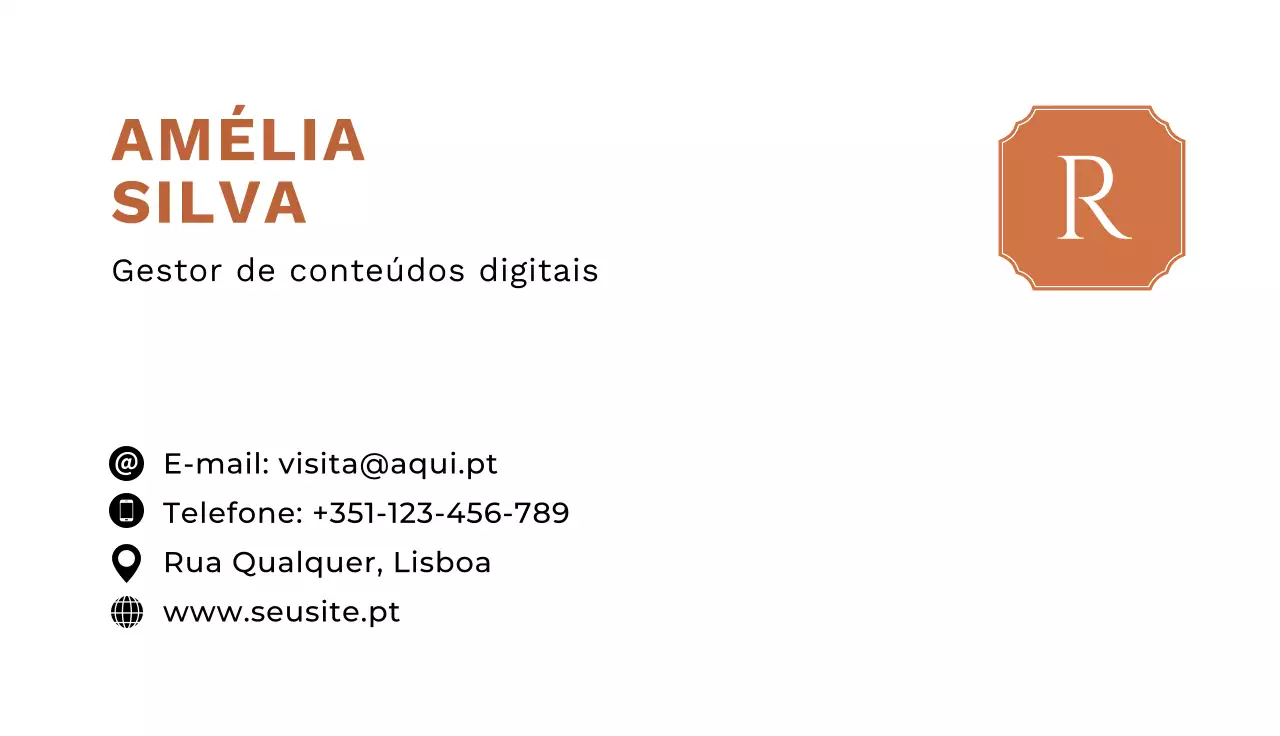 cartão de visita minimalista laranja