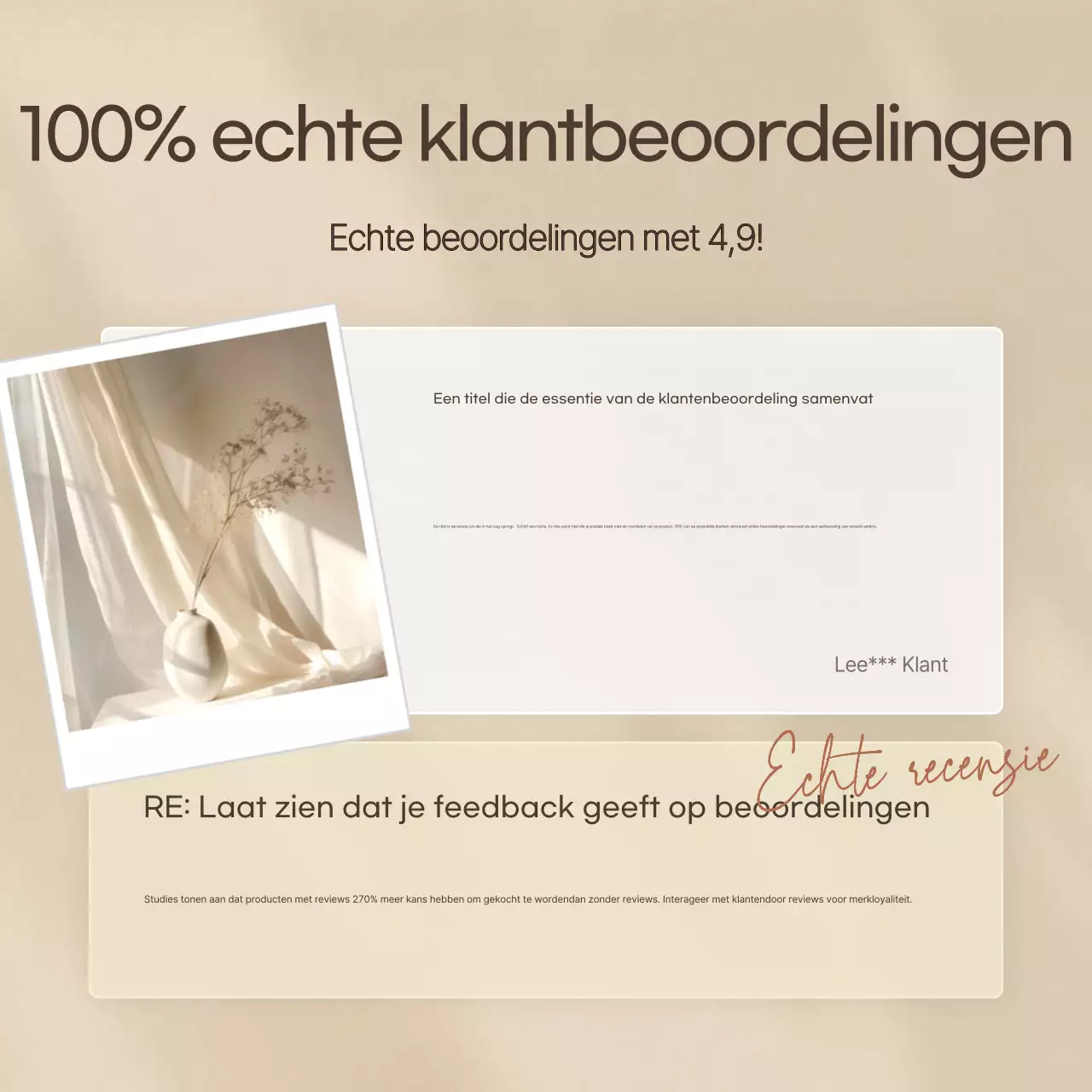 Minimalistische merkbeoordelingssjabloon advertentie in beige