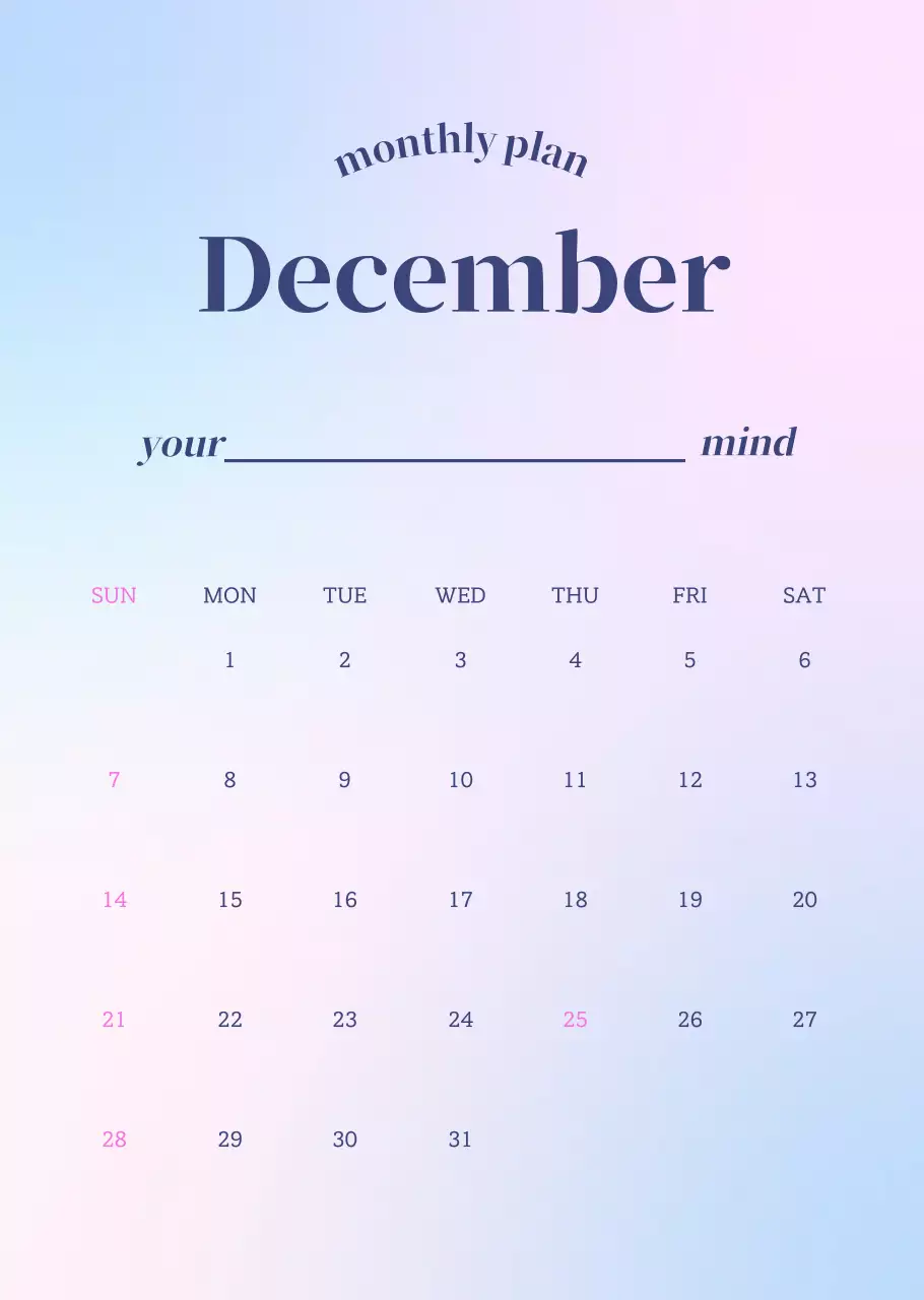 그라데이션 미니멀 캘린더 디자인