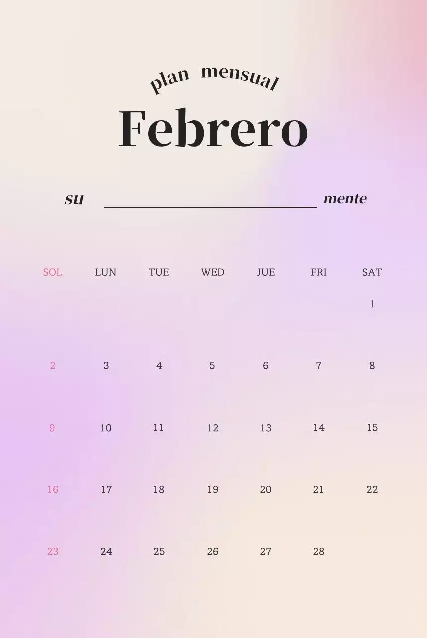 Calendario minimalista con texto degradado