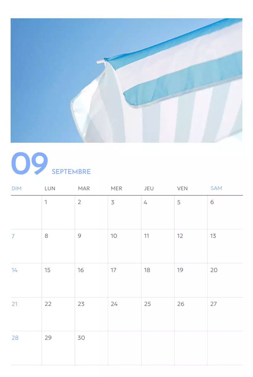 Calendrier photo de suivi des objectifs avec une touche de bleu