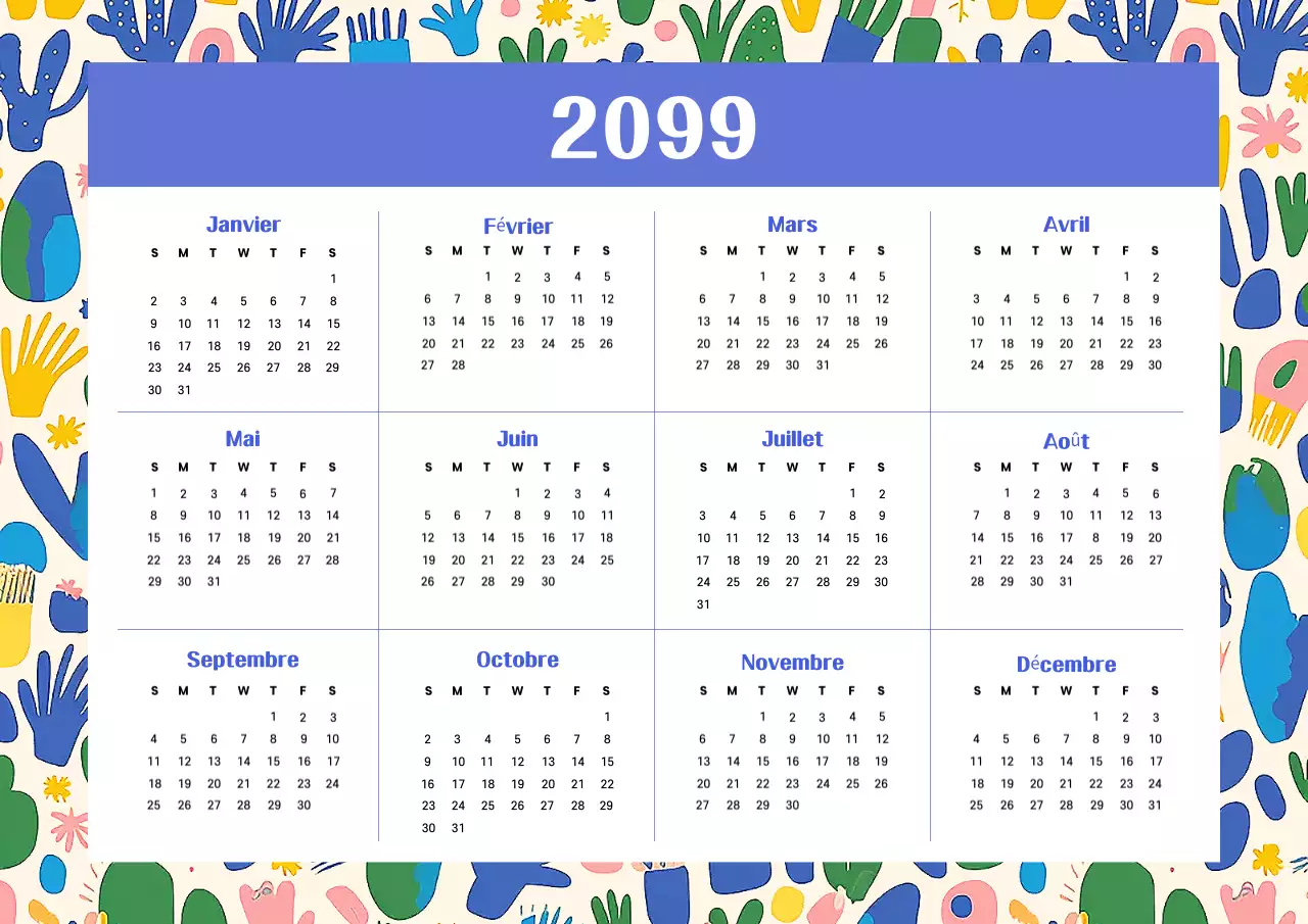 Blue Nature Patterns 1 Year Calendar (en anglais)