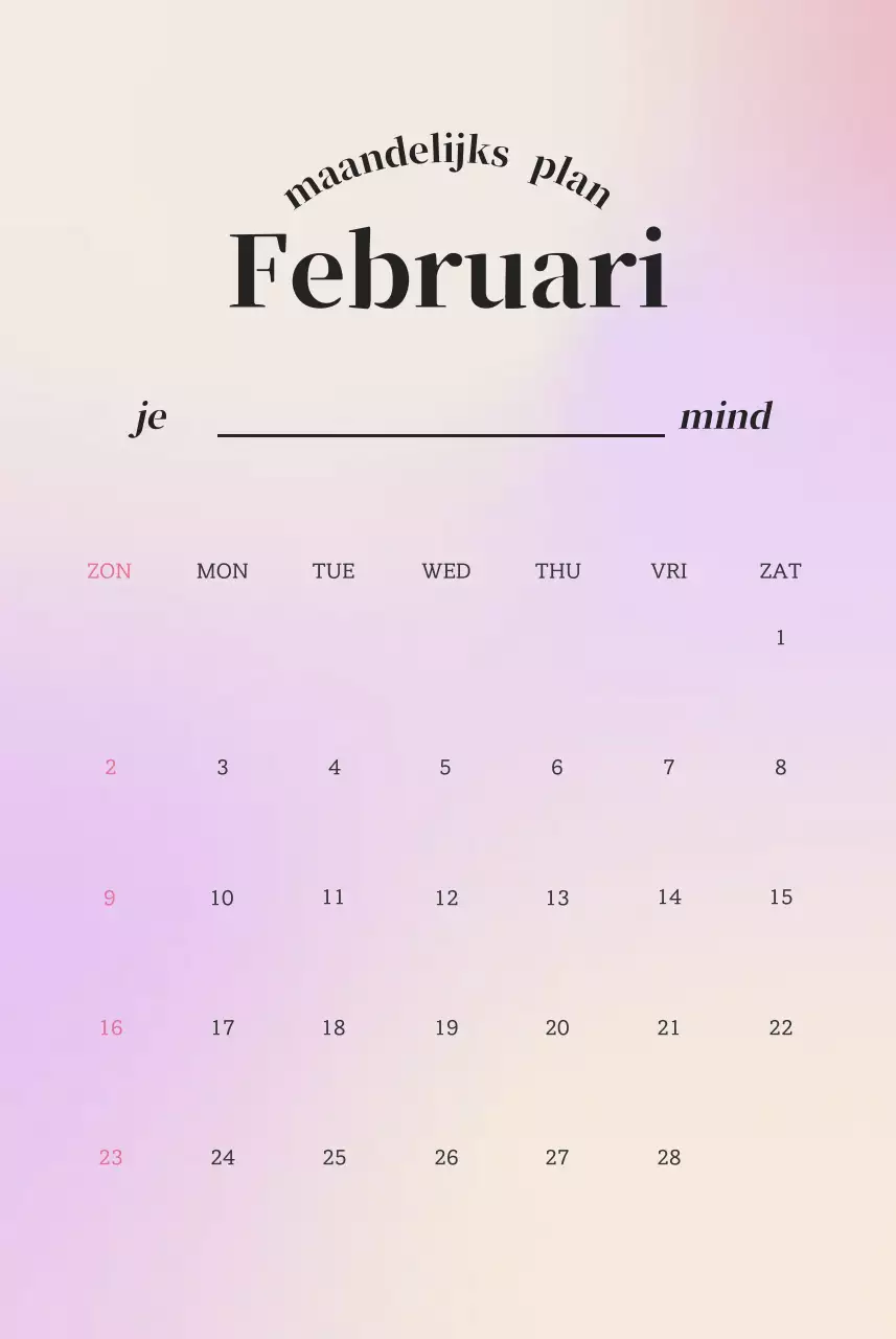 Minimalistische kalender met kleurverloop