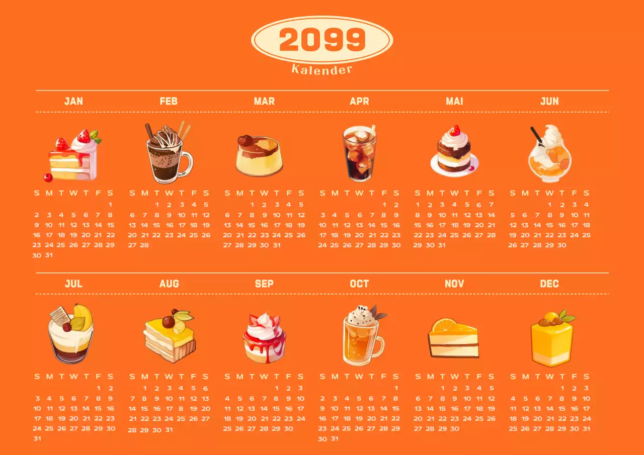 Orange Retro Food 1-Jahres-Kalender