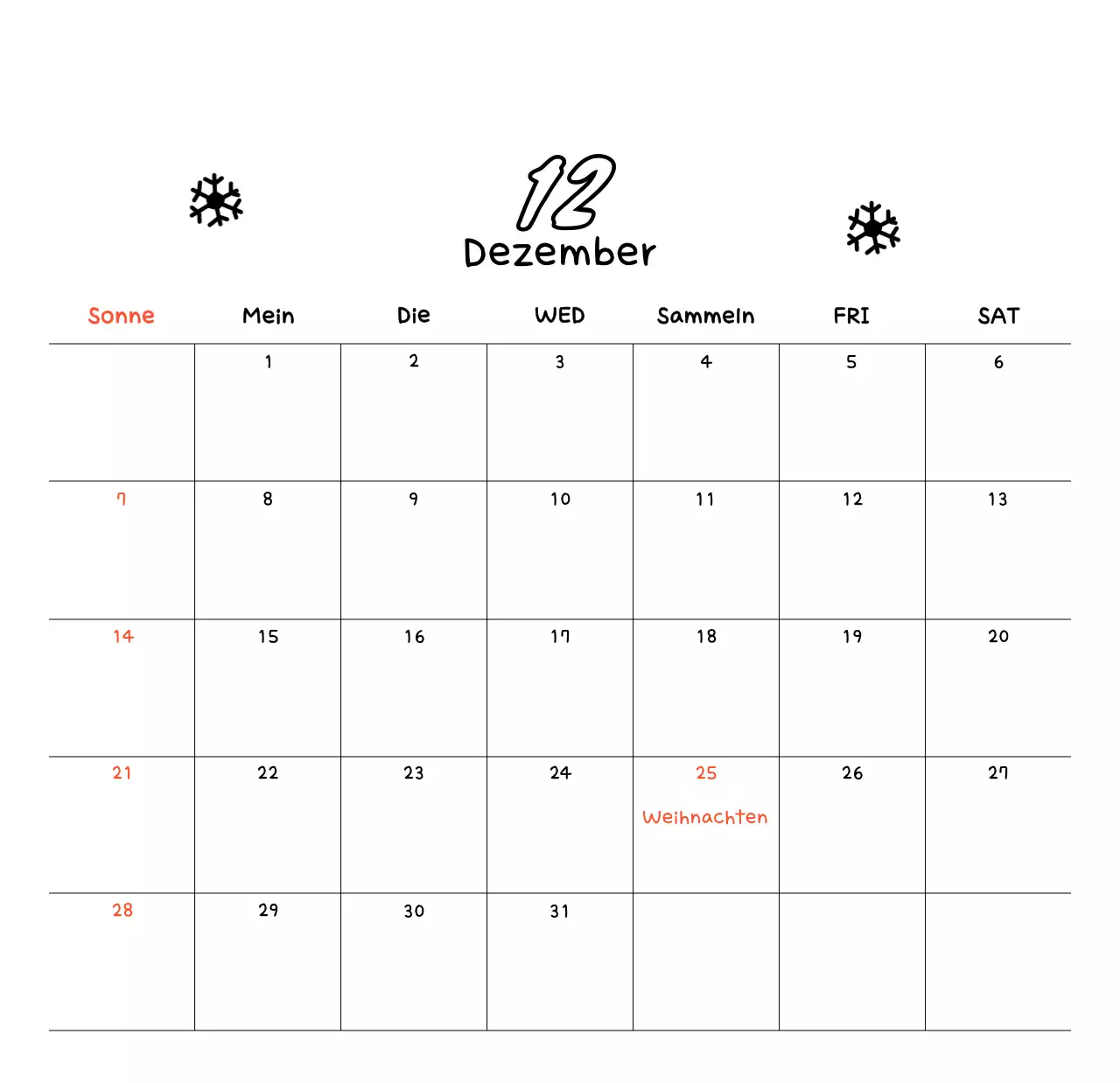 Weißer gemütlicher Neujahrskalender